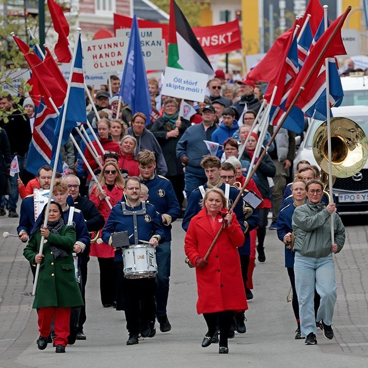 1. maí 2025 - Kröfuganga frá Alþýðuhúsinu að Hofi. Mynd: Skapti Hallgrímsson