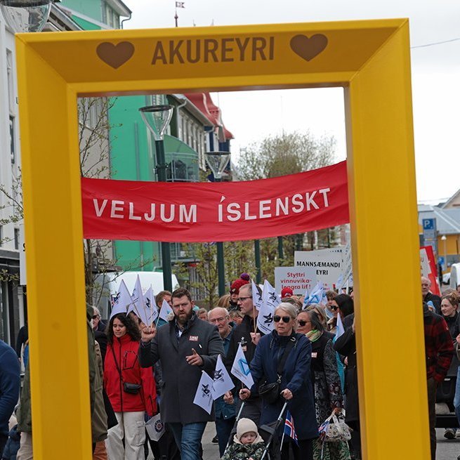 1. maí 2025 - Kröfuganga frá Alþýðuhúsinu að Hofi. Mynd: Skapti Hallgrímsson