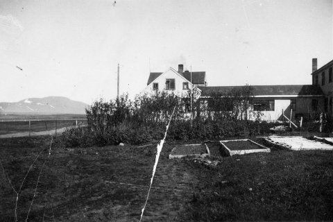 Þetta er Langamýri í Vallhólmi, í gamla Seyluhreppi í Skagafirði. Ingibjörg Jóhannsdóttir, sem fædd var á bænum, stofnaði þar kvennaskóla, Húsmæðraskólann á Löngumýri, árið 1944 og stýrði skólanum sjálf til 1967 er hún gaf þjóðkirkjunni jörðina. Til gamans má geta þess að Konráð Gíslason málfræðingur, einn Fjölnismanna, var fæddur á Löngumýri. Hann leit fyrst dagsins ljós 3. júlí árið 1808. - m-stae1-15293 frá Minjasafninu á Akureyri