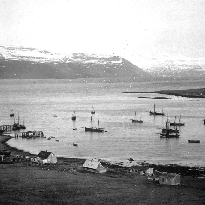 Þetta er Bíldudalur. „Þarna sér yfir Haganes til Suðurfjarða og fjærst er Geirþjófsfjörður,“ skrifaði einn lesenda, Gústaf Jónsson, og Kolbeinn Gunnarsson sendi eftirfarandi: „Mynd tekin eftir 1891 því þarna sést Kaldibakki sem var byggður það ár.“ / m-stae-5-0563 frá Minjasafninu á Akureyri