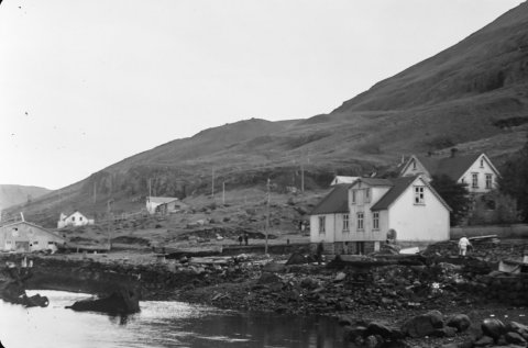 Þetta er hin svokallaða Búðareyri á Seyðisfirði, þar sem Hús Otto Wathne stendur. Fleiri Wathnehús stóðu þar, m.a. fremstu húsin tvö til hægri, en eru nú bæði horfin – Ólafur Jónsson ráðunautur og rithöfundur tók myndina.