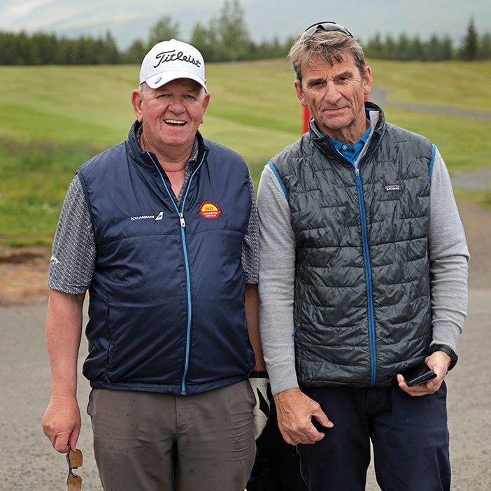 Tveir efstu þeirra elstu! Birgir Ingvason, til hægri, sigraði í flokki 70 ára og eldri og Heimir Jóhannsson varð annar.