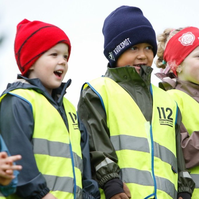 Leikskólabörn af Tröllaborg og Krógabóli þegar fáni Akureyrarvöku var dreginn að húni efst í Listagilinu á föstudagsmorgun. Mynd: Rakel Hinriksdóttir