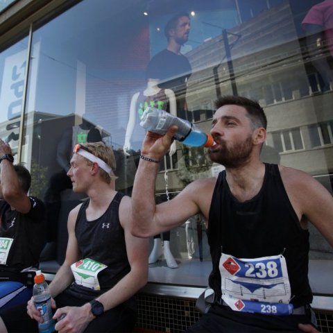 Halldór Hermann Jónsson, sigurvegari 28 km hlaupsins, lengst til hægri, þá Ásgeir Daði Þórisson, sem varð annar í 18 km og Hjalti Jónsson, sem varð tíundi í þeirri vegalengd. © Skapti Hallgrímsson