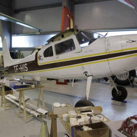 Cessna Björns Pálssonar í Flugsafninu fyrr á árinu.