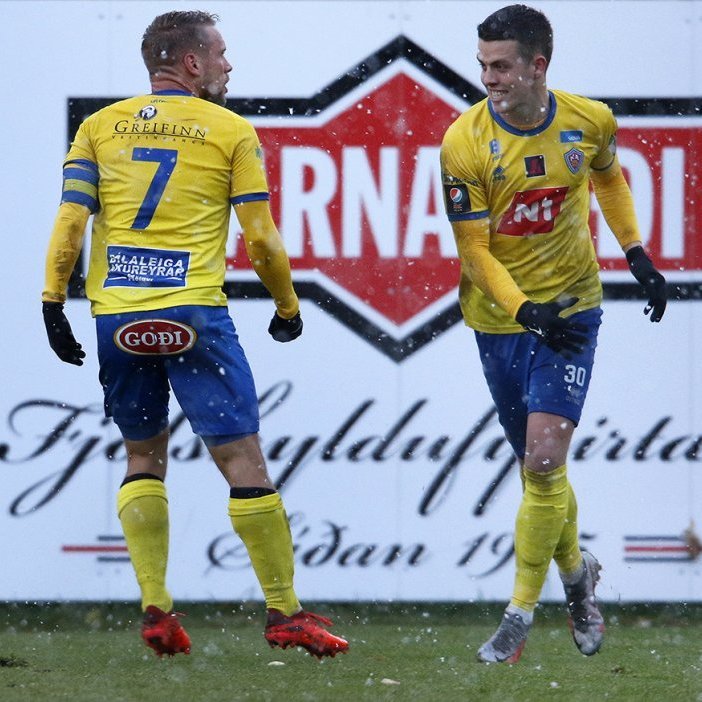 KA - HK 1:1 í 10. umferð Pepsi Max deildarinnar, 24. september 2020. Almarr Ormarsson og Sveinn Margeir Hauksson fagna marki þessi fyrrnefnda. Ljósmynd: Skapti Hallgrímsson