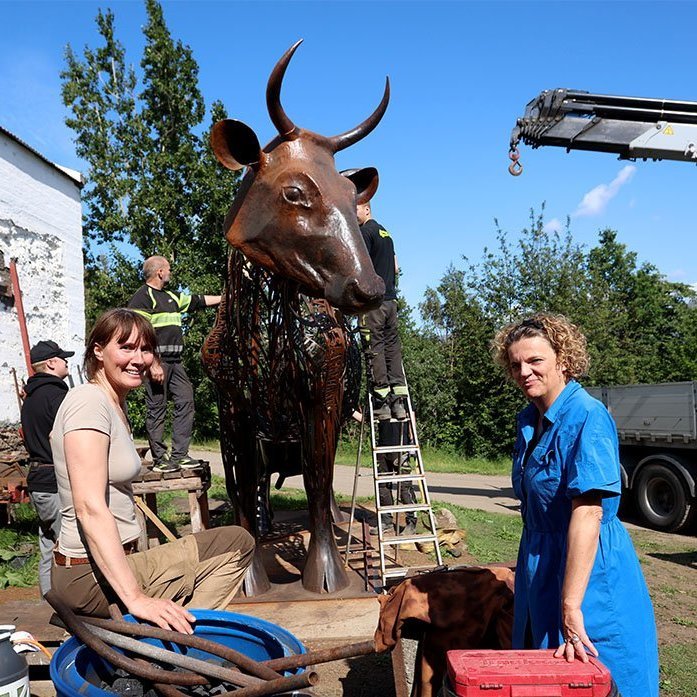 Kýrin Edda flutt úr Kristnesi að Sólgarði. Beate Stormo og María Pálsdóttir. – © Skapti Hallgrímsson
