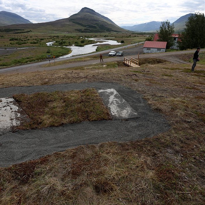 Kýrin Edda sett á stall sinn norðan við Sólgarð  – © Skapti Hallgrímsson