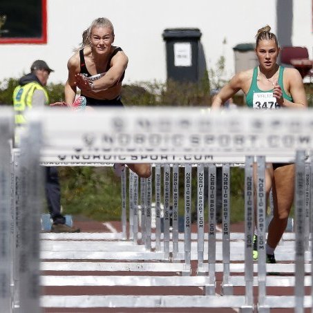 100 metra grindahlaup - Frá vinstri, Þórdís Eva Steinsdóttir FH, Glódís Edda Þuríðardóttir KFA, Birna Kristín Kristjánsdóttir Breiðabliki og Kristín Birna Ólafsdóttir-Johnson ÍR. Ljósmynd: © Skapti Hallgrímsson.