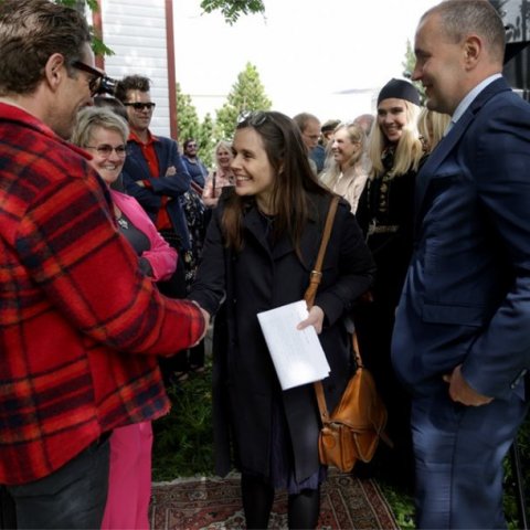 Kristján Ingimarsson leikari, Halla Björk Reynisdóttir þáverandi forsæti bæjarstjórnar á Akureyri og Guðni Th. Jóhannesson, forseti Íslands.