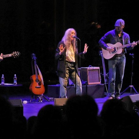 Tony Shanahan, Patti Smith og Jackson Smith í Hofi. Mynd: Skapti Hallgrímsson