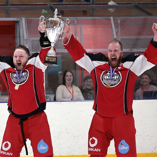 SA Víkingar Íslandsmeistarar í íshokkí 2025. Þetta er 24. Íslandsmeistaratitill Skautafélags Akureyrar í karlaflokki. Mynd: Skapti Hallgrímsson