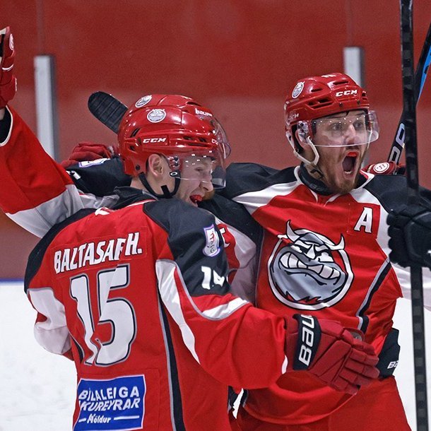 SA Víkingar Íslandsmeistarar í íshokkí 2025. Þetta er 24. Íslandsmeistaratitill Skautafélags Akureyrar í karlaflokki. Mynd: Skapti Hallgrímsson