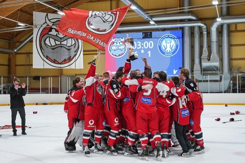 SA Víkingar Íslandsmeistarar í íshokkí 2025. Þetta er 24. Íslandsmeistaratitill Skautafélags Akureyrar í karlaflokki. Mynd: Rakel Hinriksdóttir