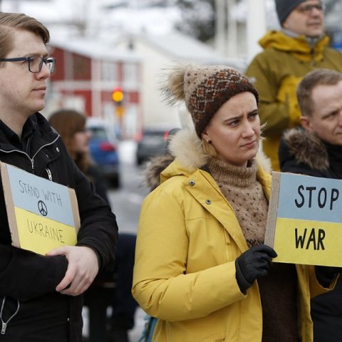 Samstöðufundur með úkraínsku þjóðinni vegna árásar Rússa á landið. Ljósmynd: Skapti Hallgrímsson.