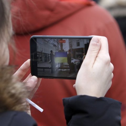 Samstöðufundur með úkraínsku þjóðinni vegna árásar Rússa á landið. Ljósmynd: Skapti Hallgrímsson.