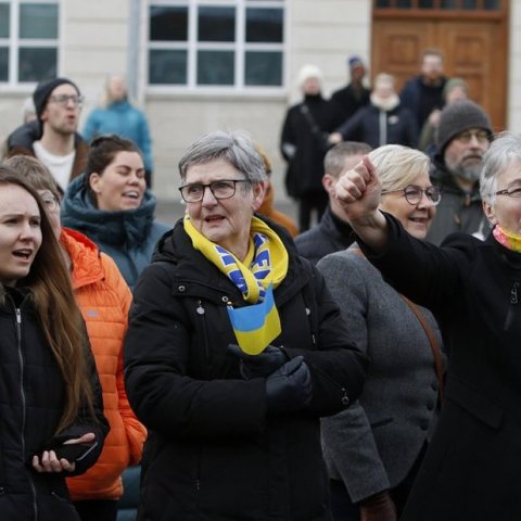 Samstöðufundur með úkraínsku þjóðinni vegna árásar Rússa á landið. Ljósmynd: Skapti Hallgrímsson.