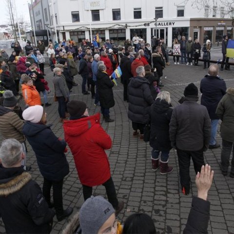 Samstöðufundur með úkraínsku þjóðinni vegna árásar Rússa á landið. Ljósmynd: Skapti Hallgrímsson.