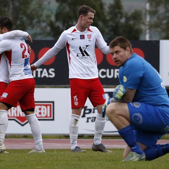 Þór - Magni 3:0 í 7. umferð Lengjudeildarinnar, 22. júlí 2020. Þórsarar fagna eftir að Izaro Abella Sanchez skoraði. Ljósmynd: Skapti Hallgrímsson