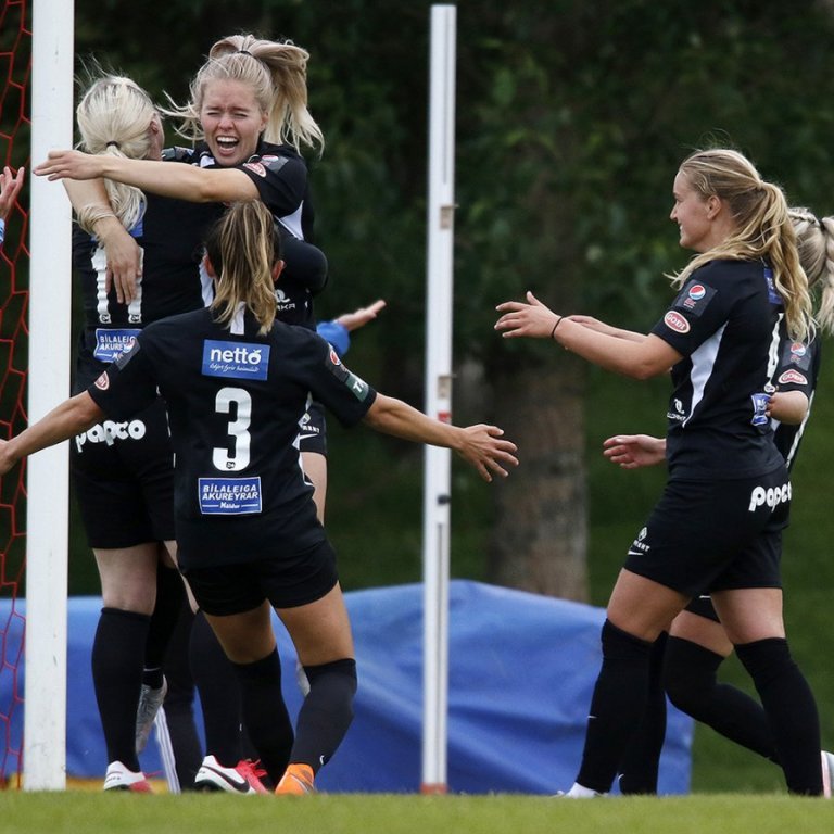 Þór/KA - KR 2:1 í 8. umferð Pepsi Max deildarinnar, 28. júlí 2020. Margrét Árnadóttir fagnar innilega eftir að hún jafnaði. Ljósmynd: Skapti Hallgrímsson.