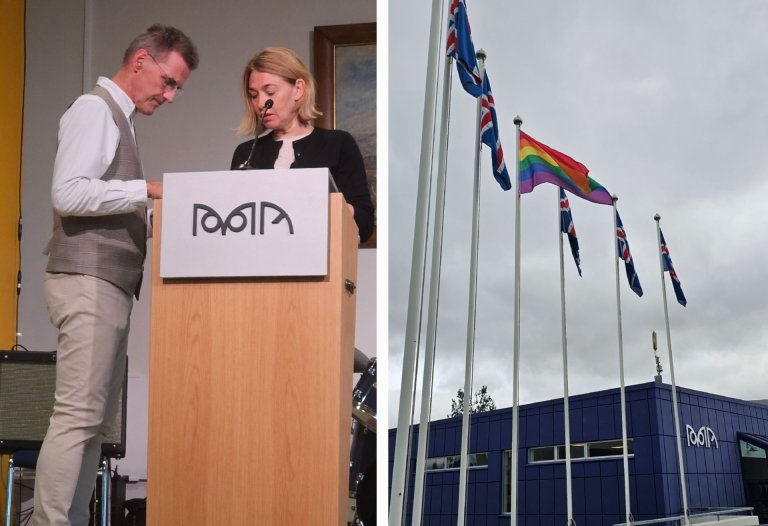Karl Frímannsson, skólameistari og Sigurlaug A. Gunnarsdóttir, aðstoðarskólameistri við setningu MA …