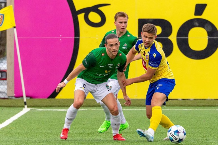 Blikinn Viktor Karl Einarsson og KA-maðurinn Kári Gautason eigast við í dag. Mynd: Ármann Hinrik
