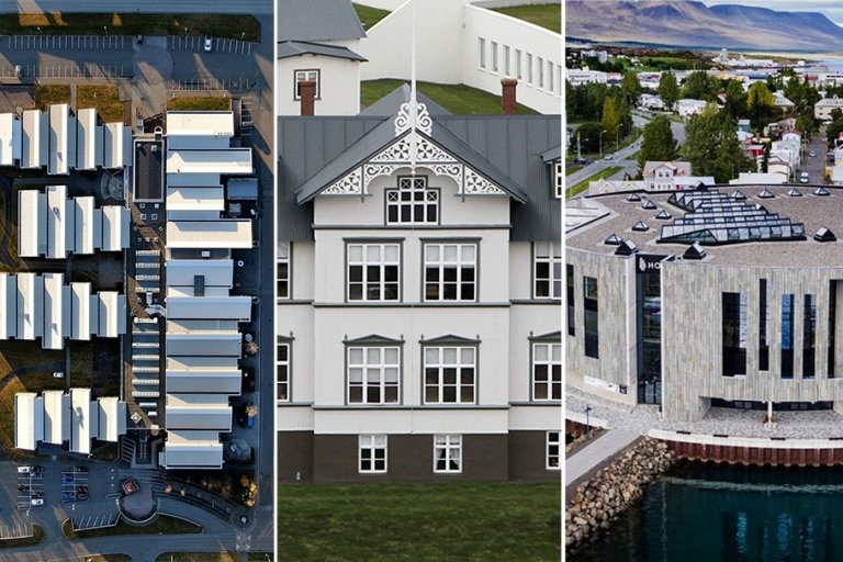 VMA, MA og Hof, þar sem Tónlistarskólinn á Akureyri er til húsa. Myndir: Þorgeir Baldursson, Skapti …